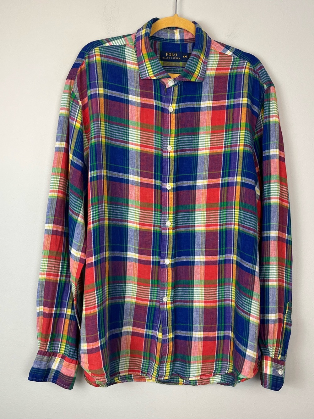 Polo Ralph Plaid Linen Shirt Long Sleeves XXL Multicolor